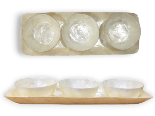 BANDEJA RECT.CAPIZ+3MINI BOWL CAPIZ 27x09cm/08cm DIA